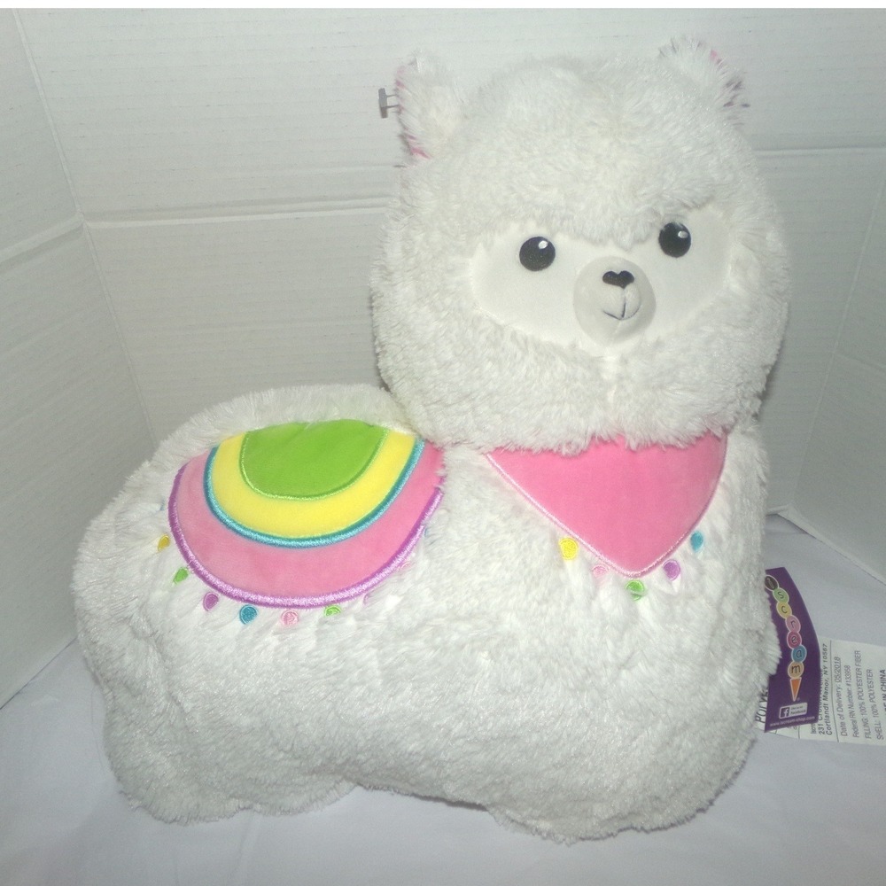 iSCREAM Llama Furry Plush Pillow White Rainbow Stuffed Animal New